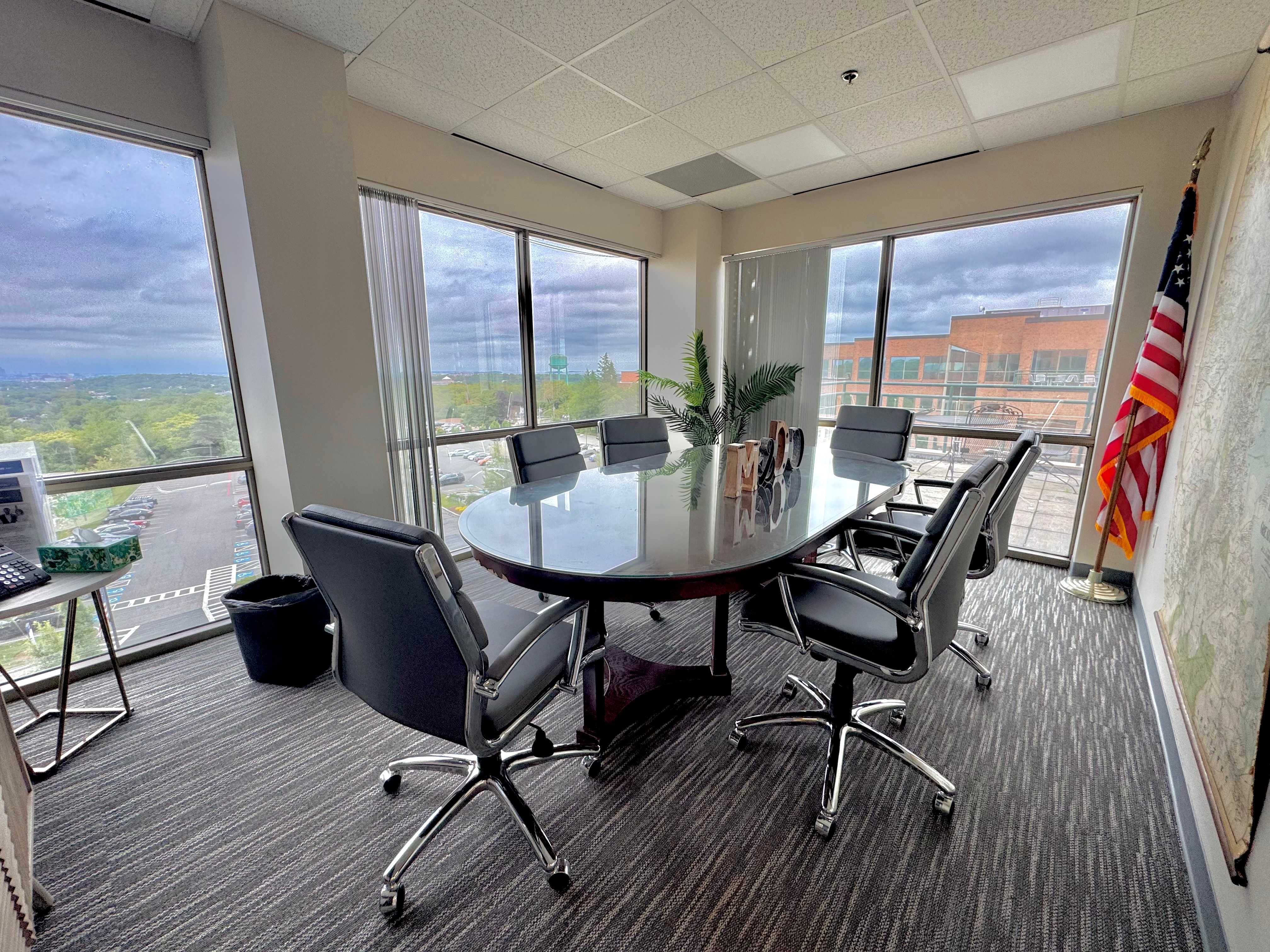 Small conference room with large windows